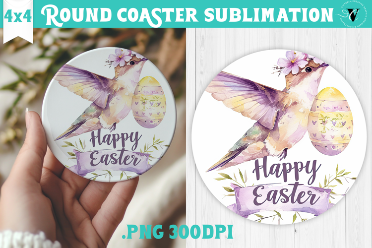 Easter Round Coaster | Watercolor Hummingbird | Happy Easter