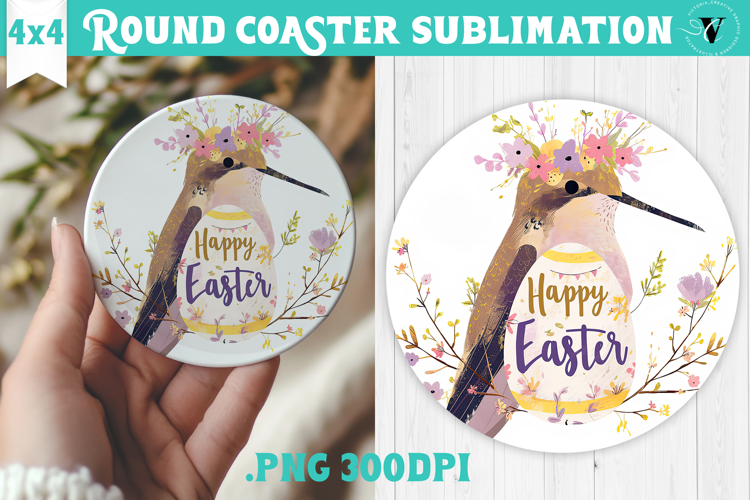 Easter Round Coaster | Watercolor Hummingbird | Happy Easter