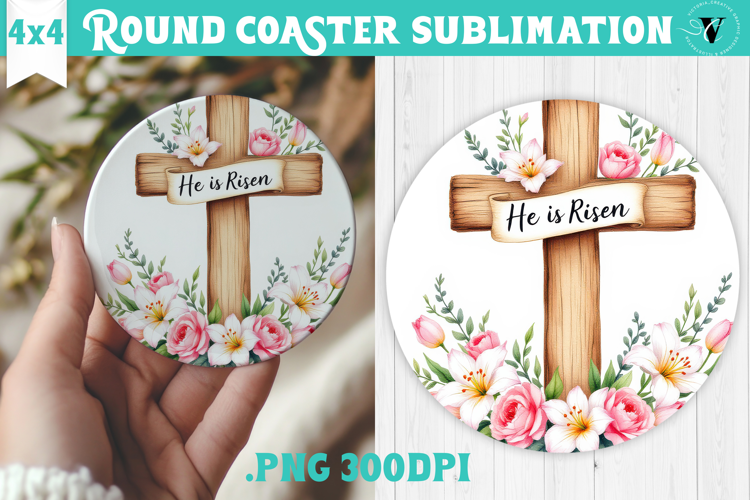 Easter Round Coaster | Watercolor Cross | Happy Easter
