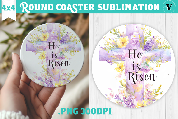 Easter Round Coaster | Watercolor Cross | Happy Easter