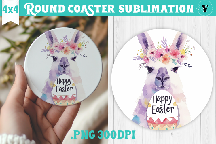 Easter Round Coaster | Watercolor Lama | Happy Easter
