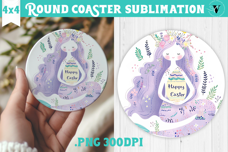 Easter Round Coaster | Watercolor Mermaid | Happy Easter