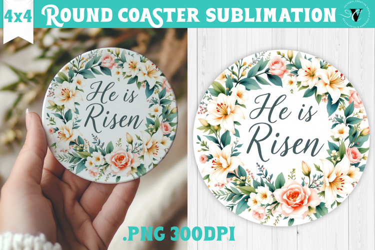 Easter Round Coaster | Watercolor Flowers | Happy Easter