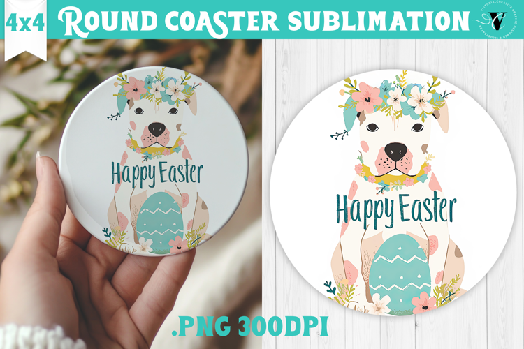 Easter Round Coaster | Watercolor Dog | Happy Easter