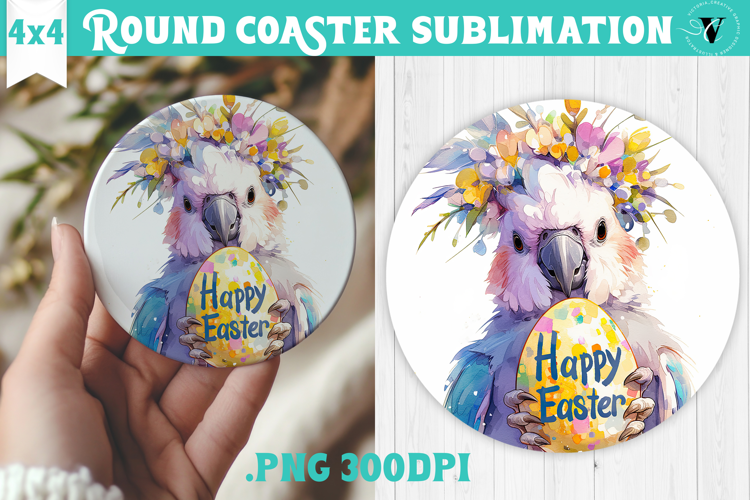 Easter Round Coaster | Watercolor Parrot | Happy Easter