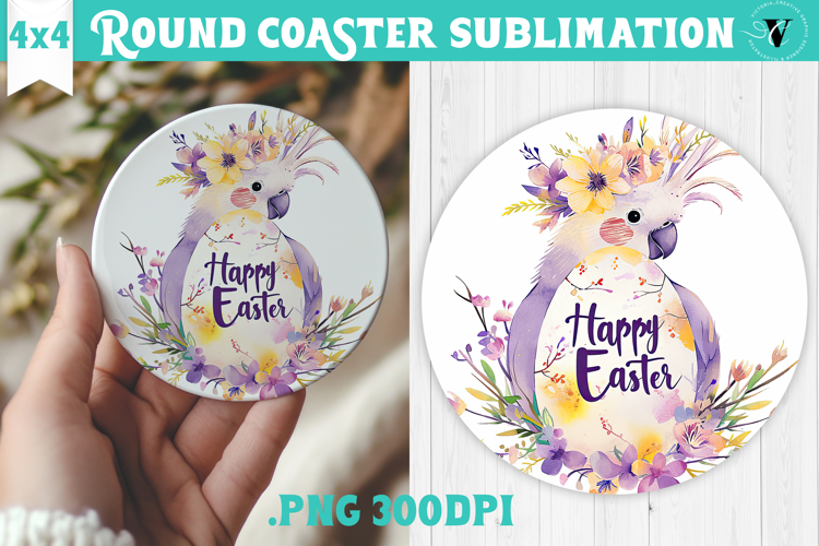 Easter Round Coaster | Watercolor Parrot | Happy Easter