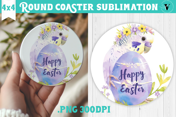 Easter Round Coaster | Watercolor Parrot | Happy Easter