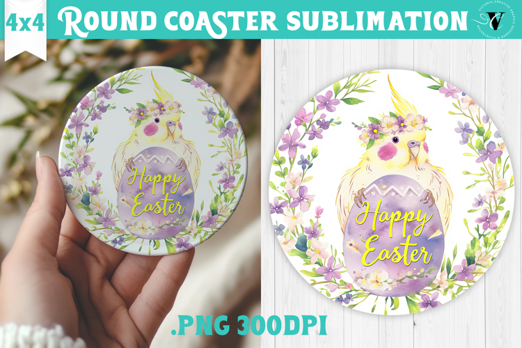 Easter Round Coaster | Watercolor Parrot | Happy Easter