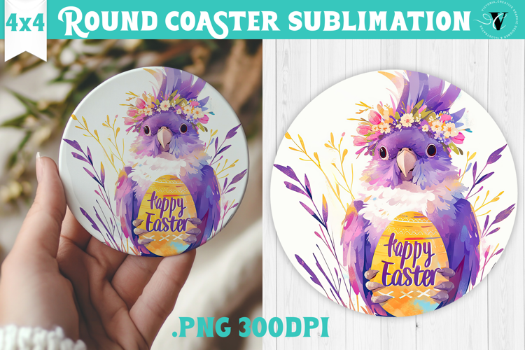 Easter Round Coaster | Watercolor Parrot | Happy Easter