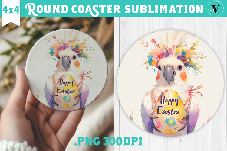 Easter Round Coaster | Watercolor Parrot | Happy Easter