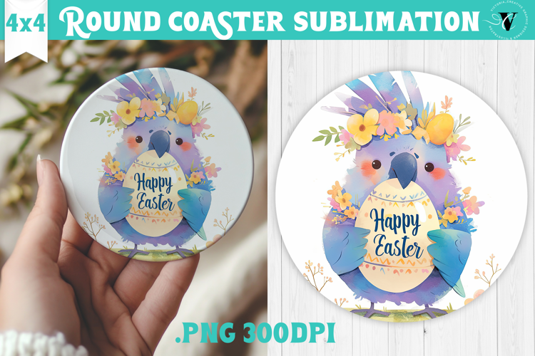 Easter Round Coaster | Watercolor Parrot | Happy Easter