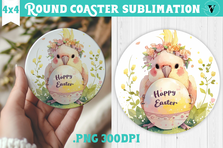 Easter Round Coaster | Watercolor Parrot | Happy Easter