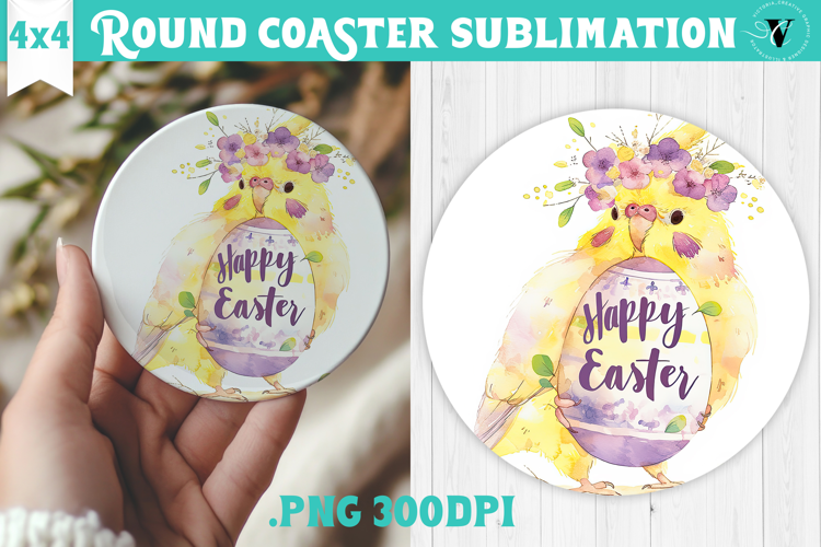 Easter Round Coaster | Watercolor Parrot | Happy Easter