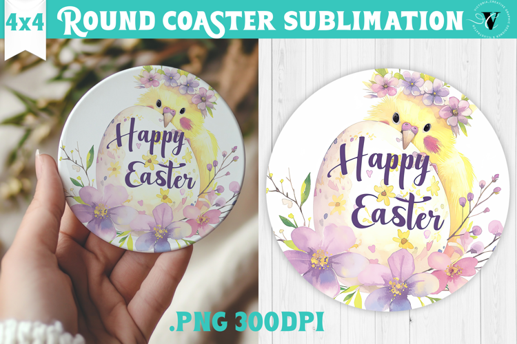 Easter Round Coaster | Watercolor Parrot | Happy Easter