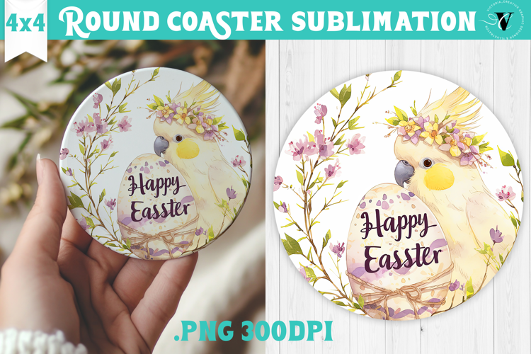 Easter Round Coaster | Watercolor Parrot | Happy Easter