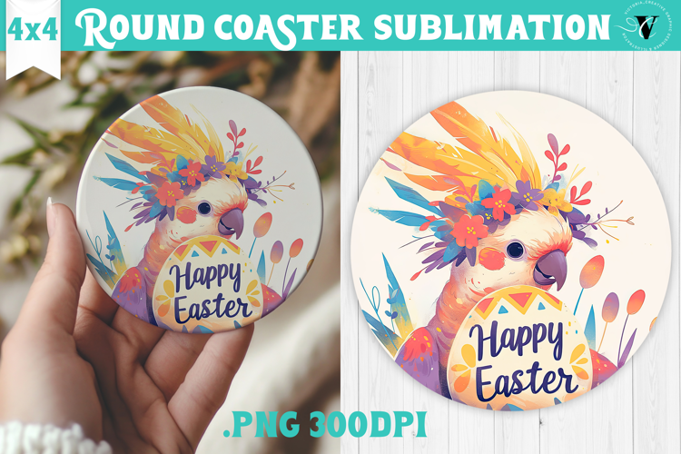 Easter Round Coaster | Watercolor Parrot | Happy Easter