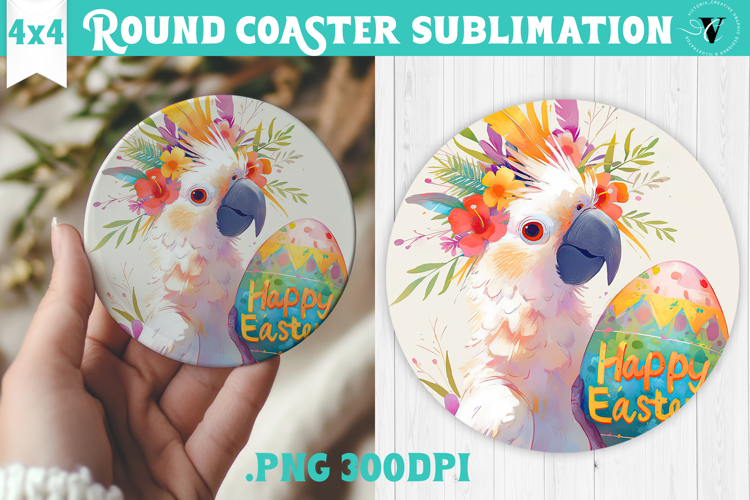 Easter Round Coaster | Watercolor Parrot | Happy Easter