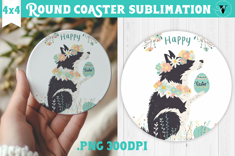 Easter Round Coaster | Watercolor Dog | Happy Easter