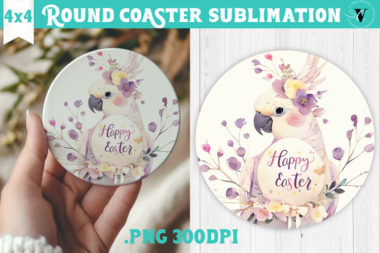 Easter Round Coaster | Watercolor Parrot | Happy Easter