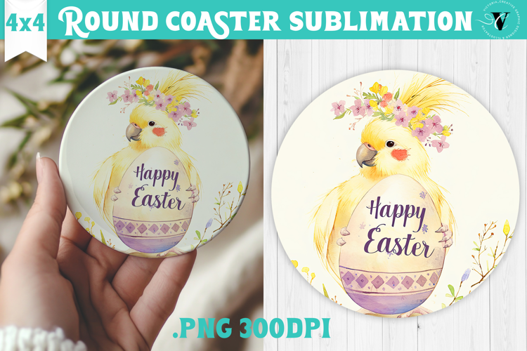 Easter Round Coaster | Watercolor Parrot | Happy Easter