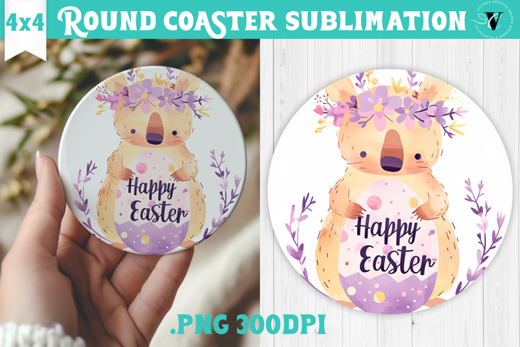 Easter Round Coaster | Watercolor Quokka | Happy Easter