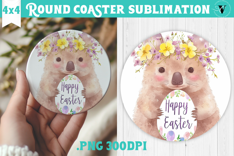 Easter Round Coaster | Watercolor Quokka | Happy Easter