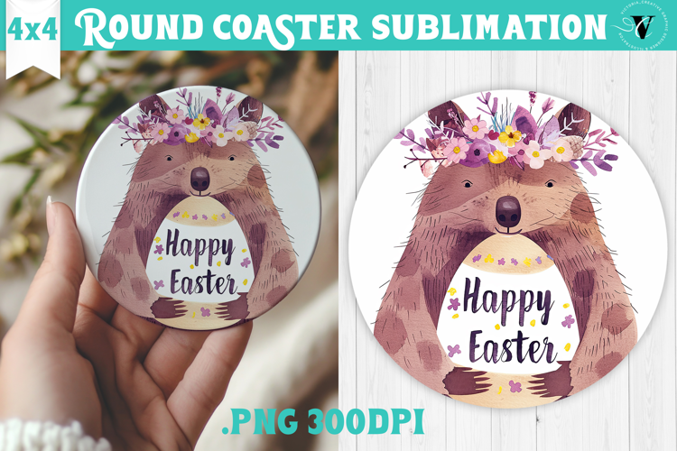 Easter Round Coaster | Watercolor Quokka | Happy Easter