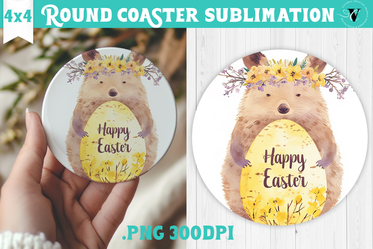 Easter Round Coaster | Watercolor Quokka | Happy Easter
