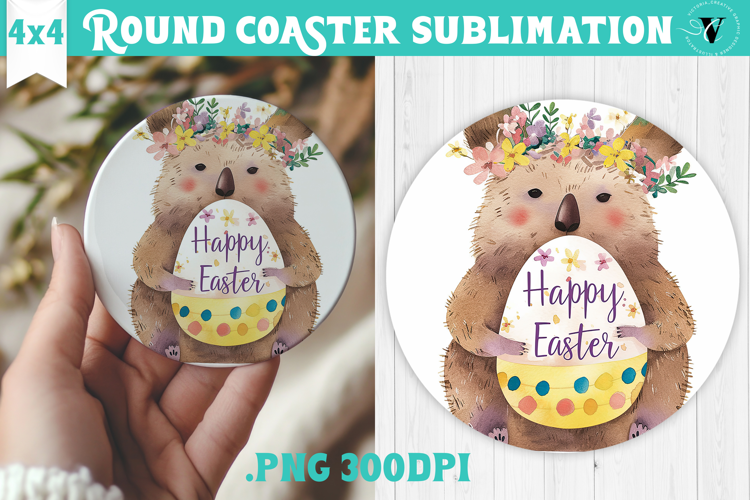 Easter Round Coaster | Watercolor Quokka | Happy Easter
