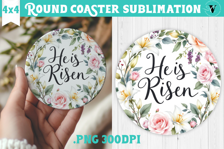 Easter Round Coaster | Watercolor Flowers | Happy Easter
