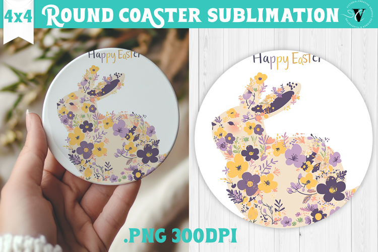 Easter Round Coaster | Watercolor Bunny | Happy Easter