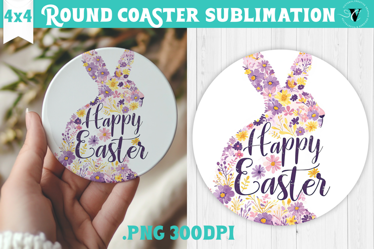 Easter Round Coaster | Watercolor Bunny | Happy Easter