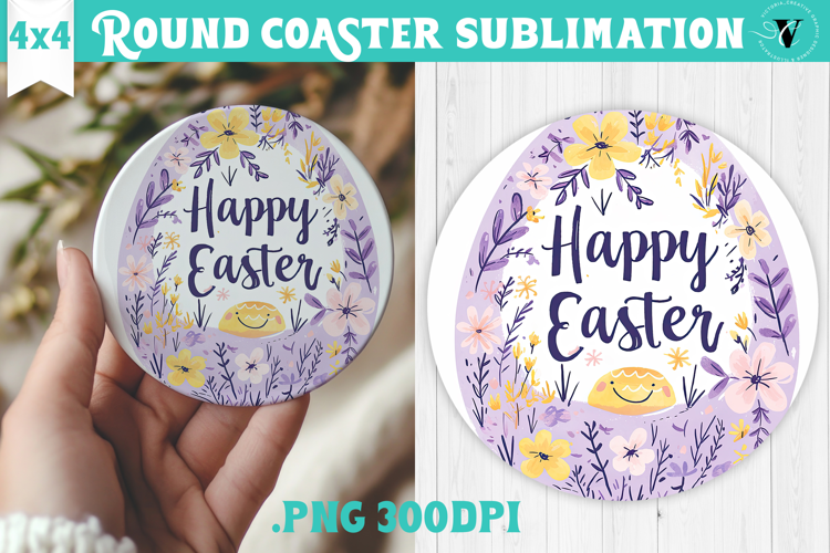 Easter Round Coaster | Watercolor Egg | Happy Easter