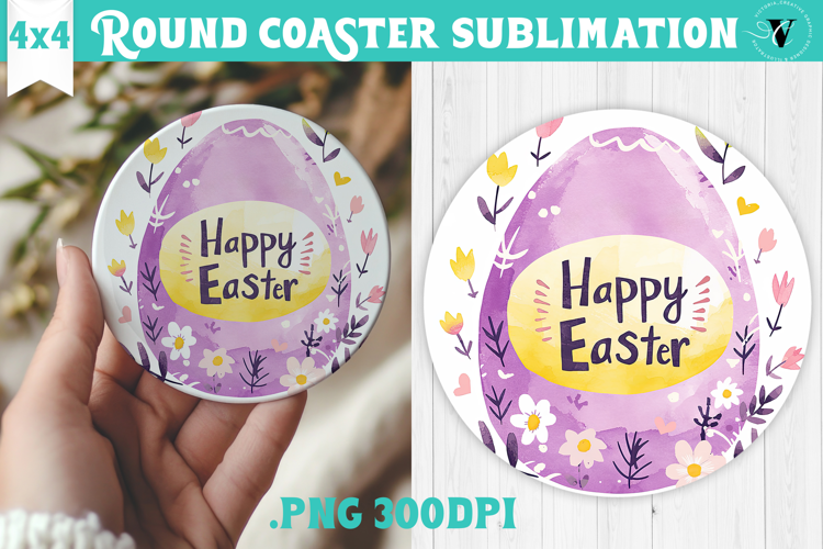 Easter Round Coaster | Watercolor Egg | Happy Easter