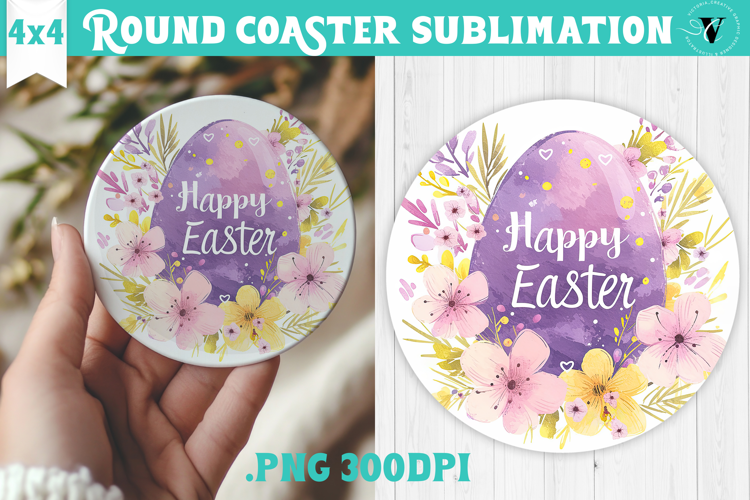 Easter Round Coaster | Watercolor Egg | Happy Easter
