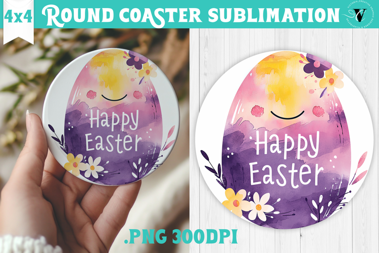Easter Round Coaster | Watercolor Egg | Happy Easter