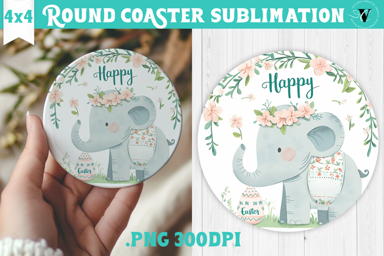 Easter Round Coaster | Watercolor Elephant | Happy Easter