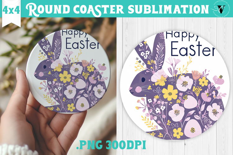 Easter Round Coaster | Watercolor Bunny | Happy Easter