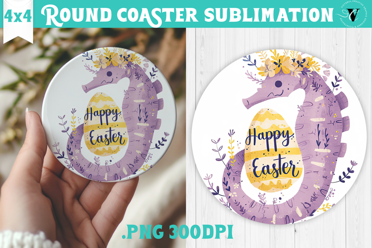 Easter Round Coaster | Watercolor Seahorse | Happy Easter