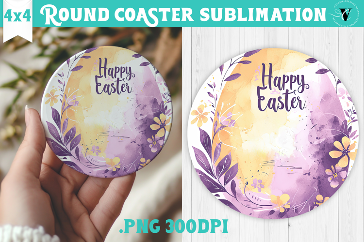 Easter Round Coaster | Watercolor Egg | Happy Easter