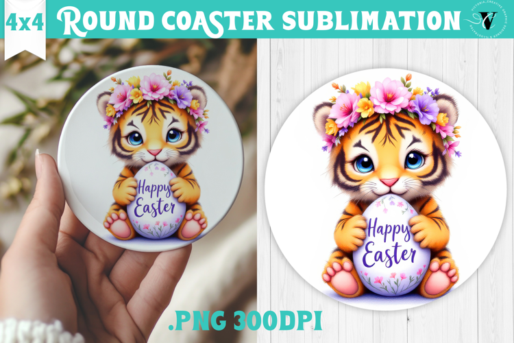 Easter Round Coaster | Watercolor Tiger | Happy Easter