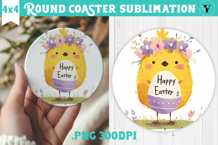 Easter Round Coaster | Watercolor Chick | Happy Easter