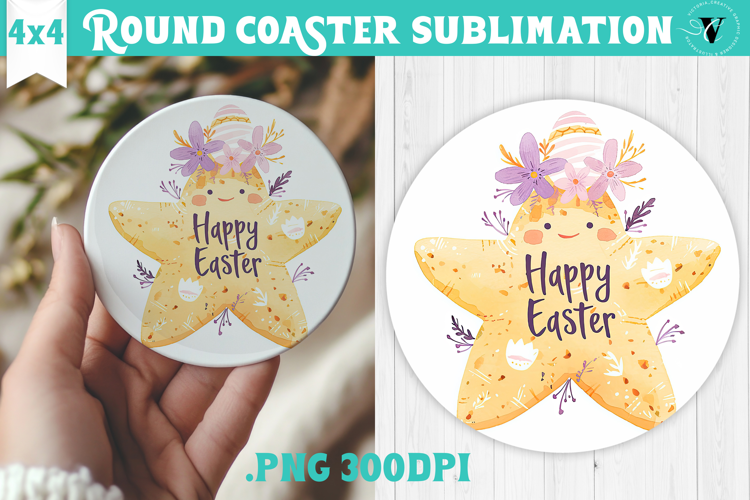 Easter Round Coaster | Watercolor Starfish | Happy Easter