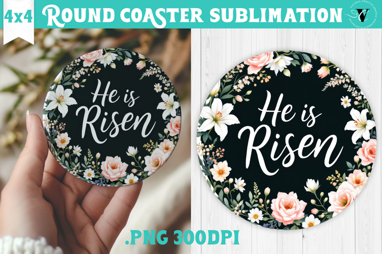 Easter Round Coaster | Watercolor Flowers | Happy Easter