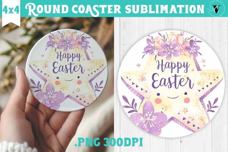 Easter Round Coaster | Watercolor Starfish | Happy Easter