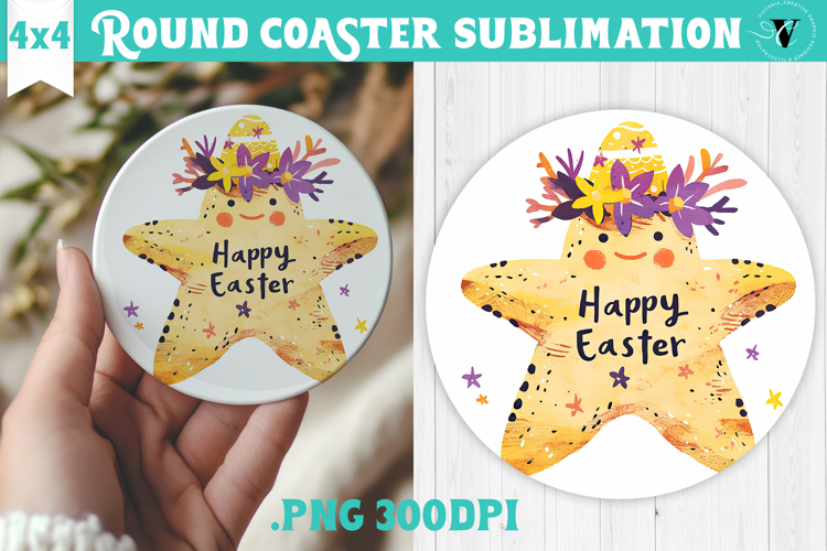 Easter Round Coaster | Watercolor Starfish | Happy Easter