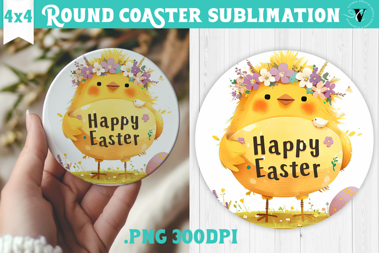 Easter Round Coaster | Watercolor Chick | Happy Easter