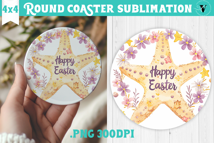 Easter Round Coaster | Watercolor Starfish | Happy Easter