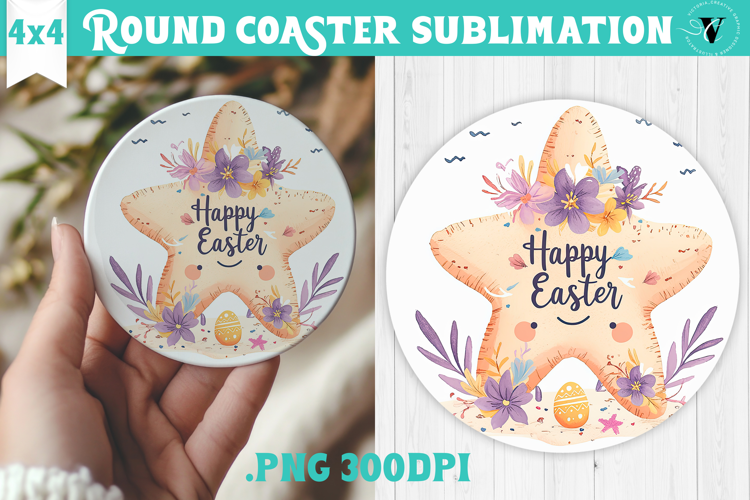 Easter Round Coaster | Watercolor Starfish | Happy Easter