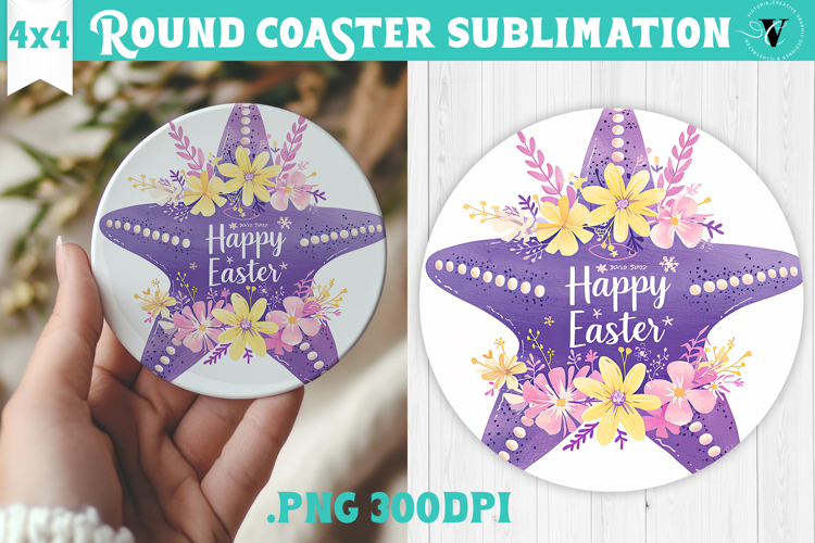 Easter Round Coaster | Watercolor Starfish | Happy Easter